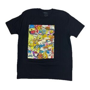 Nickelodeon Cartoon Graphic Cotton T-shirt Black Short Sleeve Mens Size XL